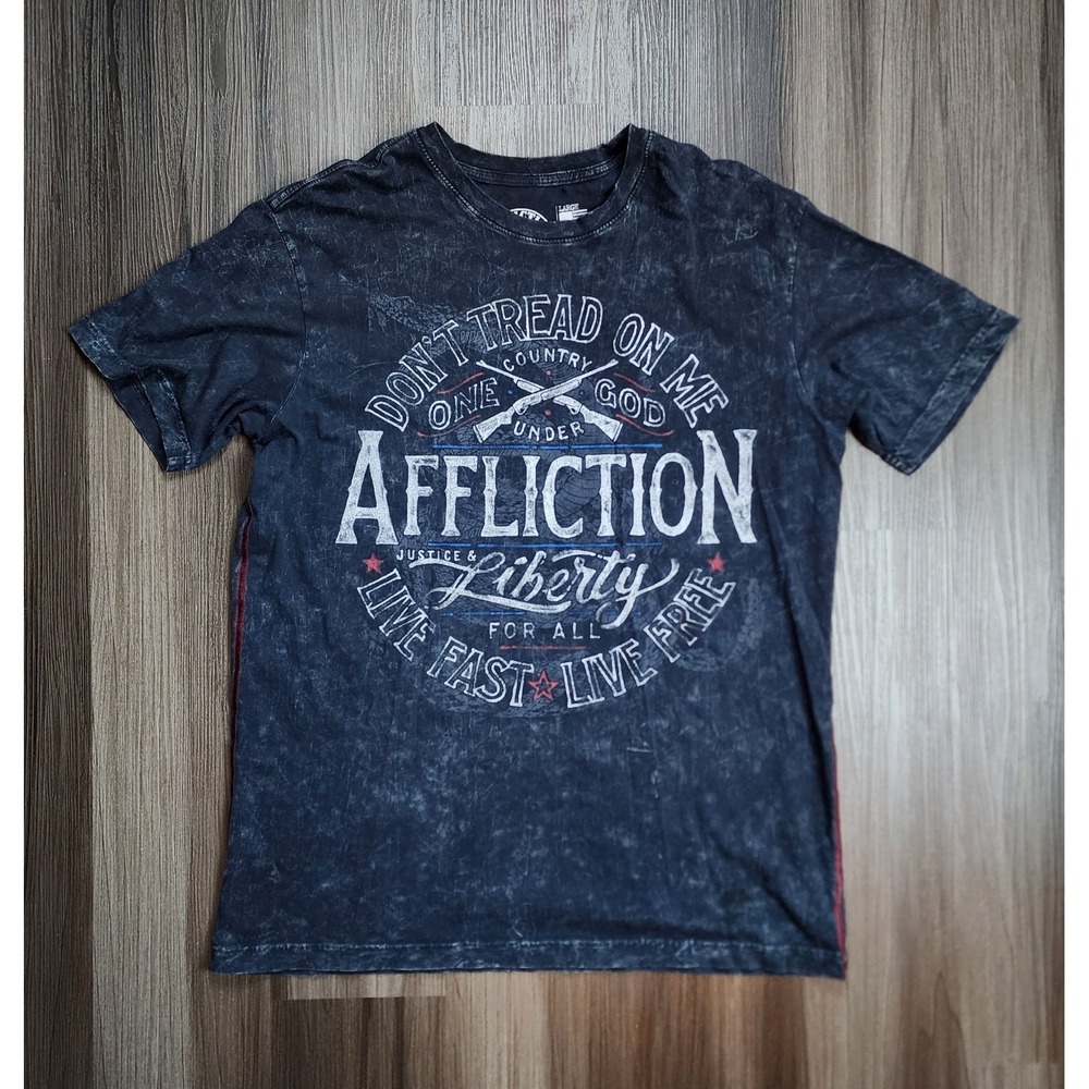 Affliction T-Shirt Men's Size Large USA Flag Don't Tread On Me Live Fast Liberty